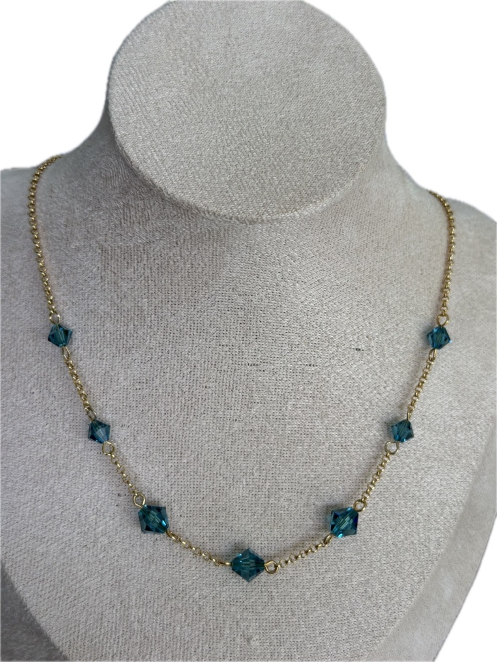 Givenchy Gold Chain Necklace with Teal Blue Crystals - Picture 3 of 5